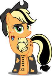 Size: 3403x5000 | Tagged: safe, artist:dashiesparkle edit, artist:icicle-niceicle-1517, edit, applejack, earth pony, pony, g4, bedroom eyes, clothes, cowboy hat, diamond, dyed mane, ear piercing, earring, eyebrow piercing, eyeshadow, female, freckles, goth, hair dye, hat, heart, implied apple bloom, implied big macintosh, implied bright mac, implied granny smith, implied lesbian, implied pear butter, implied rarijack, implied rarity, implied shipping, jewelry, makeup, mare, ms paint, piercing, simple background, socks, solo, stockings, tattoo, thigh highs, torn clothes, transparent background
