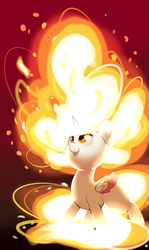 Size: 2800x4700 | Tagged: safe, artist:madacon, daybreaker, alicorn, pony, g4, cute, diabreaker, female, filly, fire, mane of fire, solo, tail, tail of fire