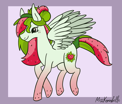 Size: 1750x1500 | Tagged: safe, artist:misskanabelle, oc, oc only, oc:watermelana, pegasus, pony, abstract background, female, freckles, gradient hooves, mare, pegasus oc, signature, solo