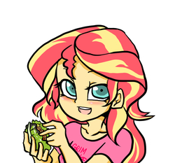Size: 888x826 | Tagged: source needed, safe, artist:grimquake, sunset shimmer, human, equestria girls, g4, blushing, bust, cute, female, looking at you, moe, shimmerbetes, simple background, smiling, solo
