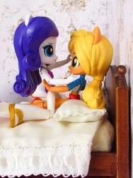 Size: 1350x1800 | Tagged: safe, artist:whatthehell!?, applejack, rarity, equestria girls, equestria girls series, g4, bed, bedroom, clothes, cute, doll, equestria girls minis, female, irl, lesbian, photo, ponied up, sandals, ship:rarijack, shipping, stars, swimsuit, toy