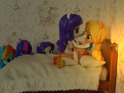 Size: 1600x1200 | Tagged: safe, artist:whatthehell!?, applejack, rainbow dash, rarity, sci-twi, twilight sparkle, equestria girls, equestria girls series, g4, bed, bedroom, clothes, cute, doll, equestria girls minis, female, irl, lesbian, photo, ponied up, sandals, ship:rarijack, shipping, stars, swimsuit, toy, ultra minis