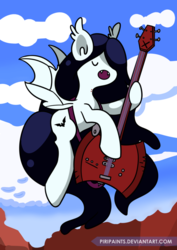 Size: 600x849 | Tagged: safe, artist:piripaints, bat pony, pegasus, pony, vampire, vampire fruit bat, adventure time, bass guitar, crossover, eyes closed, female, flying, male, marceline, mare, musical instrument, ponified, sharp teeth, solo, teeth