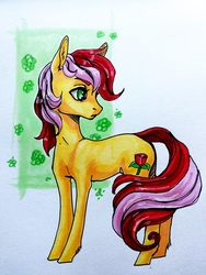 Size: 1000x1328 | Tagged: safe, artist:weird--fish, roseluck, pony, commissioner:doom9454, female, solo, standing, traditional art
