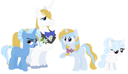 Size: 1046x601 | Tagged: safe, artist:theturtleteen, prince blueblood, trixie, g4, family, female, male, offspring, parent:prince blueblood, parent:trixie, parents:bluetrix, ship:bluetrix, shipping, straight