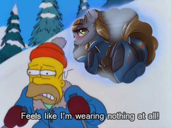 Size: 480x360 | Tagged: safe, artist:ardail, edit, oc, oc:littlepip, pony, unicorn, fallout equestria, blushing, bodysuit, butt, clothes, dock, fanfic, fanfic art, feels like i'm wearing nothing at all, female, hooves, horn, image macro, jumpsuit, looking at you, lying down, male, mare, meme, plot, saddle bag, snow, stupid sexy flanders, stupid sexy littlepip, teeth, the simpsons, tight clothing, tongue out, tree, vault suit