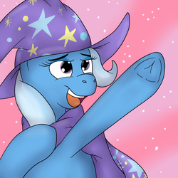 Size: 1000x1000 | Tagged: safe, artist:pavlovzdawg, trixie, pony, unicorn, g4, cape, clothes, female, frog (hoof), hat, mare, trixie's cape, trixie's hat, underhoof