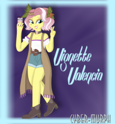 Size: 3624x3928 | Tagged: safe, artist:cyber-murph, vignette valencia, equestria girls, equestria girls specials, g4, my little pony equestria girls: better together, my little pony equestria girls: rollercoaster of friendship, breasts, cellphone, cleavage, clothes, female, high res, iphone, me my selfie and i, peace sign, phone, shorts, signature, solo