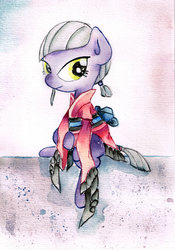 Size: 1600x2283 | Tagged: safe, artist:mashiromiku, limestone pie, earth pony, pony, g4, clothes, commission, female, kimono (clothing), solo, traditional art, watercolor painting