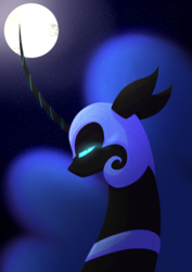 Size: 2480x3507 | Tagged: safe, artist:kisaradoesart16, artist:underpable, nightmare moon, alicorn, pony, g4, collaboration, curved horn, female, helmet, high res, horn, mare, moon, night, solo