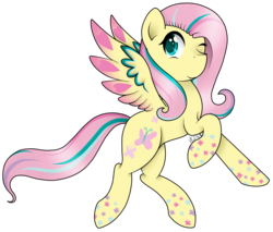 Size: 1325x1131 | Tagged: safe, artist:cinnamonaurora, fluttershy, pegasus, pony, g4, female, looking at you, mare, one eye closed, rainbow power, simple background, solo, transparent background, wink