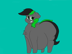 Size: 4032x3024 | Tagged: safe, artist:somefrigginnerd, colorist:varah, oc, oc only, oc:varah bubble, earth pony, pony, belly, big belly, chest fluff, cute, fat, female, floppy ears, gray background, huge butt, large butt, mare, missing cutie mark, sheepish grin, simple background, solo