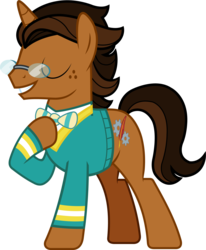 Size: 1727x2097 | Tagged: safe, artist:imperfectxiii, oc, oc only, oc:copper plume, pony, unicorn, clothes, male, ponytones outfit, simple background, solo, stallion, transparent background, vector