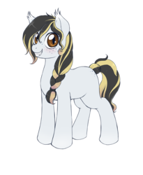 Size: 1500x1833 | Tagged: dead source, safe, artist:evomanaphy, oc, oc only, oc:sunflower seed, bat pony, pony, bat pony oc, blushing, fangs, female, filly, freckles, looking at you, offspring, parent:oc:evo, parent:oc:metal tune, parents:evune, parents:oc x oc, simple background, smiling, solo, transparent background