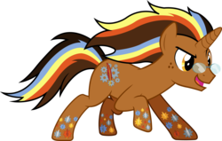 Size: 3370x2147 | Tagged: safe, artist:imperfectxiii, oc, oc only, oc:copper plume, pony, unicorn, glasses, high res, horn, male, rainbow power, rainbow power-ified, raised hoof, simple background, solo, stallion, transparent background, unicorn oc