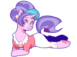 Size: 1024x768 | Tagged: dead source, safe, artist:arengchan, cookie crumbles, pony, unicorn, g4, clothes, cute, female, lying down, mare, prone, simple background, smiling, solo, transparent background