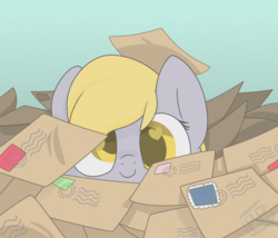 Size: 3500x3000 | Tagged: safe, artist:glitterstar2000, derpy hooves, pony, g4, blue background, bust, cute, derpabetes, envelope, female, heart eyes, high res, letter, looking at you, mail, mare, portrait, simple background, solo, wingding eyes