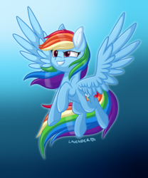 Size: 5000x6000 | Tagged: safe, artist:lavenderheartsmlp, rainbow dash, pegasus, pony, g4, absurd resolution, female, gradient background, grin, mare, smiling, spread wings, wings