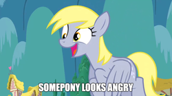 Size: 616x346 | Tagged: safe, edit, edited screencap, screencap, derpy hooves, pegasus, pony, g4, slice of life (episode), female, house, mare, meme, open mouth, reaction image, solo