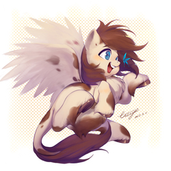 Size: 2834x2834 | Tagged: safe, artist:ciciya, oc, oc only, butterfly, pegasus, pony, abstract background, chest fluff, high res, leonine tail, smiling, solo, unshorn fetlocks