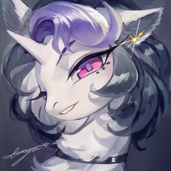Size: 1200x1200 | Tagged: safe, artist:ciciya, oc, oc only, pony, unicorn, bust, ear piercing, earring, female, jewelry, mare, piercing, profile, simple background, smiling, solo