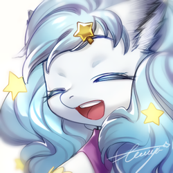 Size: 400x400 | Tagged: safe, artist:ciciya, oc, oc only, pony, eyes closed, female, hairpin, mare, smiling, solo, stars