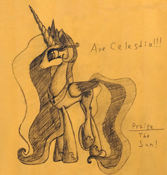 Size: 1891x1990 | Tagged: safe, artist:moonsheid, princess celestia, pony, g4, female, jewelry, mare, monochrome, regalia, shading, simple background, smiling, solo, traditional art