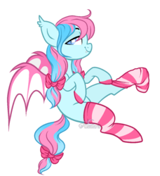 Size: 1000x1098 | Tagged: safe, artist:aledera, oc, oc only, oc:lovestuck, bat pony, pony, clothes, colored wings, female, mare, simple background, socks, solo, striped socks, transparent background