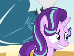 Size: 789x595 | Tagged: safe, screencap, starlight glimmer, pony, unicorn, g4, no second prances, season 6, animated, blinking, eyes closed, female, frown, grin, invisible stallion, lip bite, mare, nervous, out of context, smiling, solo, squee, wide eyes