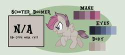 Size: 1563x685 | Tagged: safe, artist:ipandacakes, oc, oc only, oc:scooter boomer, pegasus, pony, colt, male, offspring, parent:rumble, parent:scootaloo, parents:rumbloo, reference sheet, solo