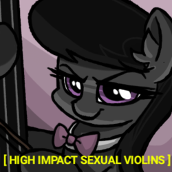 Size: 300x300 | Tagged: safe, artist:plunger, octavia melody, earth pony, pony, g4, 4chan, bow (instrument), bowtie, cello, drawthread, ear fluff, female, high impact sexual violence, mare, musical instrument, pun, request, solo, subtitles