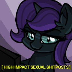 Size: 300x300 | Tagged: safe, artist:plunger, oc, oc only, oc:nyx, alicorn, pony, 4chan, alicorn oc, drawthread, ear fluff, female, filly, high impact sexual violence, request, shitposting, slit pupils, subtitles
