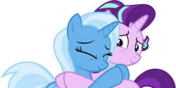 Size: 12099x6109 | Tagged: safe, artist:famousmari5, starlight glimmer, trixie, pony, unicorn, all bottled up, g4, absurd resolution, eyes closed, simple background, smiling, transparent background, vector