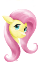 Size: 561x1010 | Tagged: safe, artist:lowelf, fluttershy, pegasus, pony, g4, bust, female, looking at you, mare, portrait, simple background, smiling, solo, three quarter view, white background
