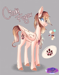 Size: 1356x1710 | Tagged: safe, artist:iheyyasyfox, oc, oc only, oc:cindy fugax, pegasus, pony, female, mare, offspring, parent:bulk biceps, parent:fluttershy, parents:flutterbulk, reference sheet, solo