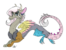 Size: 6312x4764 | Tagged: safe, artist:celestial-rainstorm, oc, oc only, oc:athena, draconequus, hybrid, absurd resolution, female, interspecies offspring, offspring, parent:discord, parent:fluttershy, parents:discoshy, simple background, solo, white background