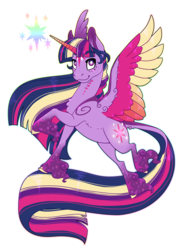 Size: 2600x3600 | Tagged: safe, artist:jackiebloom, twilight sparkle, alicorn, pony, g4, colored horn, colored wings, female, high res, horn, mare, multicolored wings, rainbow power, realistic horse legs, simple background, solo, transparent background, twilight sparkle (alicorn), unshorn fetlocks, wingding eyes