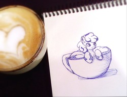 Size: 1280x975 | Tagged: safe, artist:kittytitikitty, oc, oc only, pony, coffee, cup, cup of pony, micro, traditional art