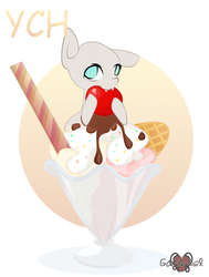 Size: 1800x2376 | Tagged: safe, artist:xsatanielx, rcf community, advertisement, commission, food, ice cream, your character here