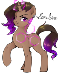 Size: 800x1000 | Tagged: safe, artist:arengchan, pony, unicorn, augmented, ear piercing, earring, female, jewelry, mare, one eye closed, overwatch, piercing, ponified, raised hoof, simple background, solo, sombra (overwatch), white background
