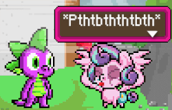 Size: 299x191 | Tagged: safe, artist:sonicboy112, princess flurry heart, spike, alicorn, dragon, pony, g4, animated, cute, duo, female, filly, flurrybetes, majestic as fuck, male, onomatopoeia, pixel art, raspberry, raspberry noise, tongue out