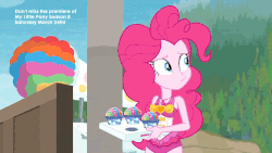 Size: 500x281 | Tagged: safe, screencap, pinkie pie, seagull, equestria girls, equestria girls series, g4, too hot to handle, animated, clothes, female, snow cone, swimsuit