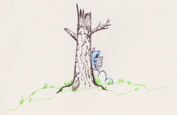 Size: 1920x1253 | Tagged: safe, artist:fionnafire, pony, book, colored pens, reading, solo, traditional art, tree, unknown pony