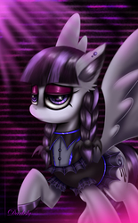 Size: 2600x4200 | Tagged: safe, artist:darksly, inky rose, pegasus, pony, g4, honest apple, clothes, commission, eyeshadow, female, goth, lidded eyes, makeup, mare, solo