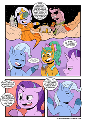 Size: 2893x4092 | Tagged: safe, artist:raph13th, snails, starlight glimmer, trixie, pony, unicorn, ask glitter shell, comic:glim glam and pals, g4, boasting, comic, dialogue, female, glitter shell, lies, mare, starry eyes, wingding eyes