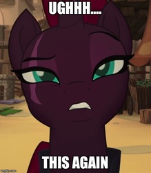 Size: 500x572 | Tagged: safe, edit, edited screencap, screencap, tempest shadow, pony, unicorn, g4, my little pony: the movie, broken horn, confused, cropped, eye scar, female, horn, klugetown, lidded eyes, looking at you, mare, meme, raised eyebrow, reaction image, scar, solo