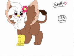 Size: 512x387 | Tagged: safe, artist:chillywilly, oc, oc only, oc:scruffy, griffon, :p, blushing, chest fluff, flower, griffon oc, silly, simple background, solo, tongue out, white background