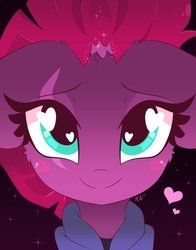 Size: 3218x4096 | Tagged: safe, artist:sohmasatori, tempest shadow, pony, unicorn, g4, my little pony: the movie, blushing, broken horn, cute, female, heart, heart eyes, horn, looking at you, mare, smiling, solo, tempestbetes, wingding eyes