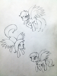 Size: 600x800 | Tagged: safe, artist:murphylaw4me, derpy hooves, fluttershy, rainbow dash, pegasus, pony, g4, female, mare, monochrome, sketch, traditional art