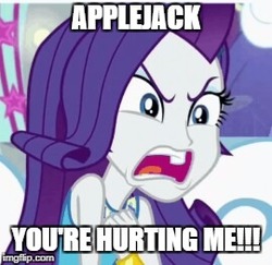 Size: 270x262 | Tagged: safe, edit, edited screencap, screencap, rarity, equestria girls, equestria girls series, g4, rollercoaster of friendship, angry, cropped, dialogue, female, implied applejack, solo, text